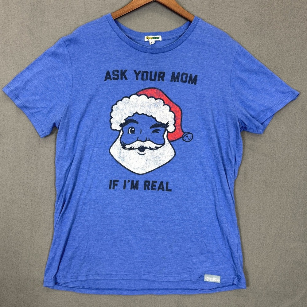 Tipsy Elves T-Shirt Men XL Blue Ask Your Mom Santa Funny Christmas Made In USA